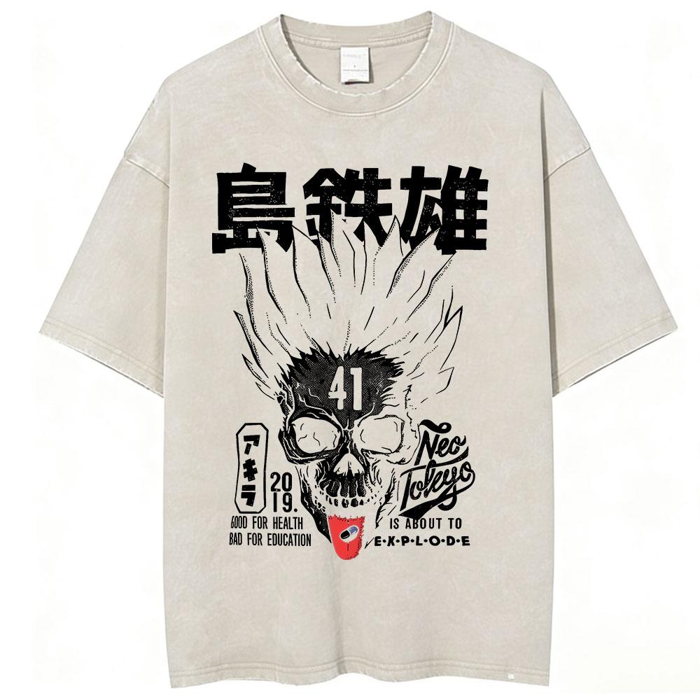 Anime Akira Vintage Washed T Shirts 90s Manga Shotaro Kaneda Graphic Tshirt Men Women Clothing Cotton Casual Oversized Tshirts