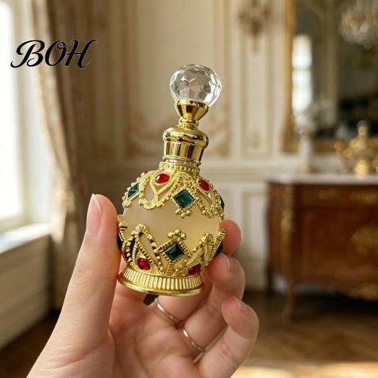 Refillable Scent Bottle 15ML Vintage Luxury Perfume Bottle, Essential Oil & Fragrance Glass Dubai Arabian Style Empty Container for Travel Portable