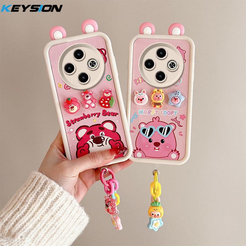 KEYSION Cute Ear 3D Cartoon Case for TECNO Spark 30C with Bracelet Soft Silicone Shockproof Phone Cover for TECNO Spark 30C