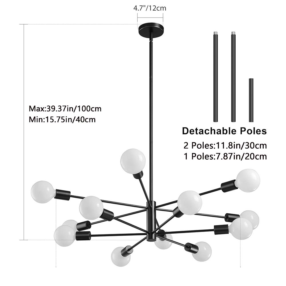 Современные люстры-спутники, 12-ламповые черные люстры для столовой, регулируемые по высоте потолочные светильники, люстра в стиле кантри для кухонного острова
