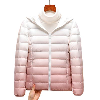 Зимняя легкая пуховая куртка женская градиентная короткая белая куртка с воротником-стойкой на утином пуху