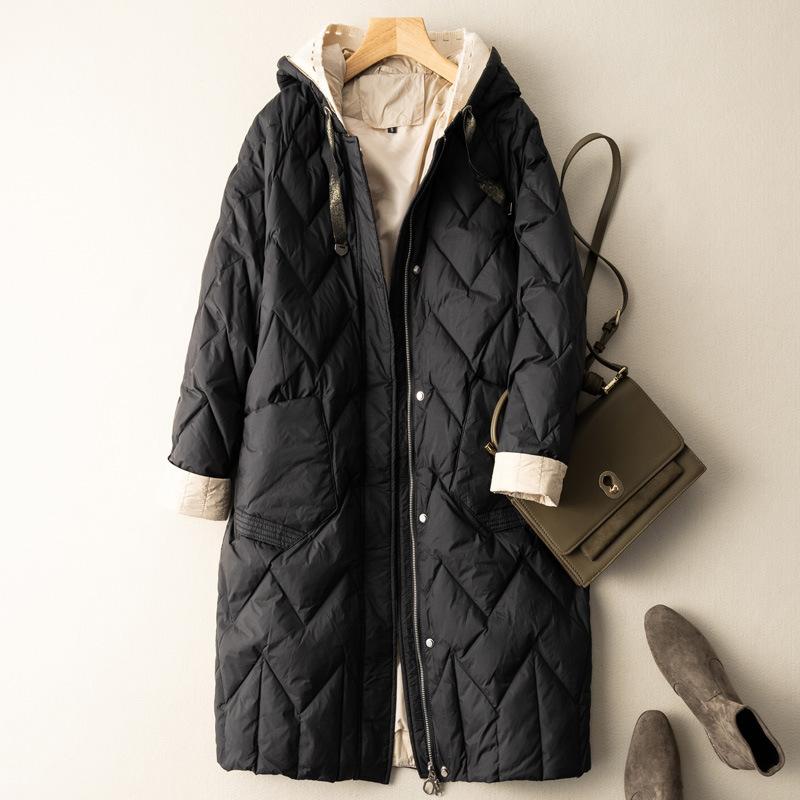 Зимняя легкая куртка-пуховик для женщин, свободная повседневная куртка с капюшоном, длинное пальто, женская повседневная свободная клетчатая парка, зимняя одежда, верхняя одежда