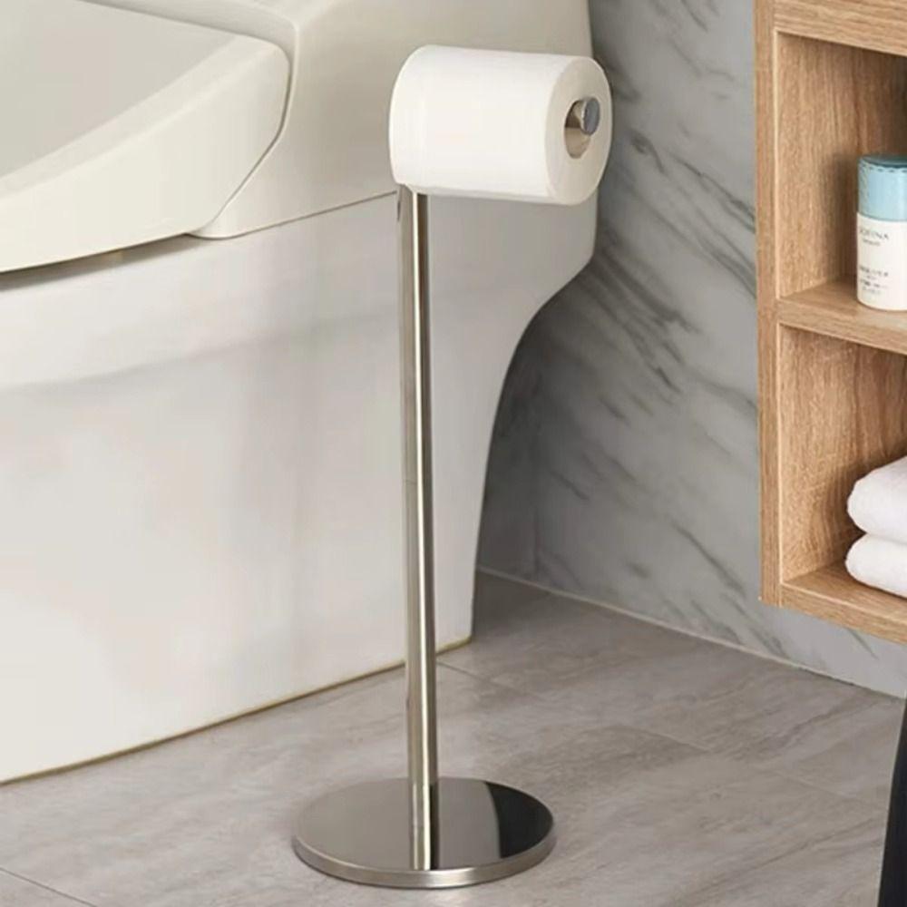 Rust-Proof Stainless Steel Paper Roll Stand Single Pole Floor Standing Paper Dispenser Bedroom