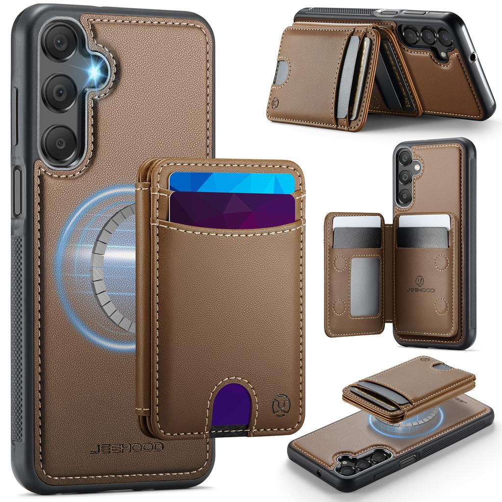 For Samsung Galaxy A16 4G/Galaxy A16 5G Magnetic Case JEEHOOD J10 Leather Back Phone Cover with Detachable Card Holder Kickstand