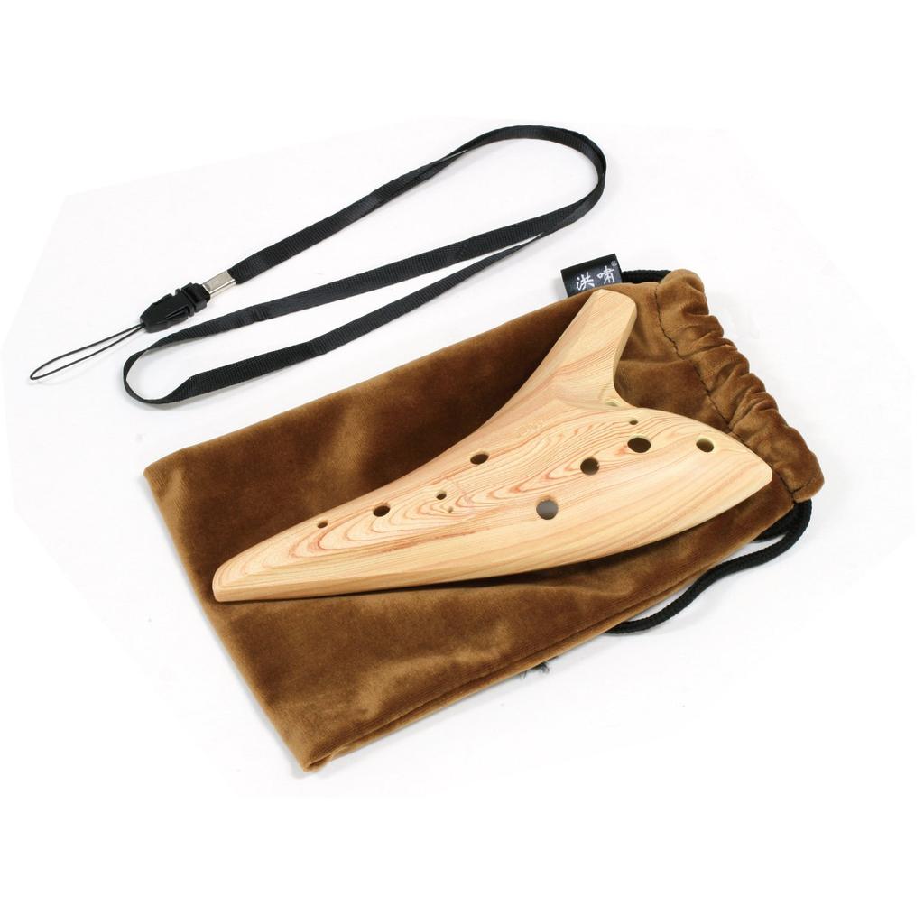 Kiktani 12 Hole Wood Grain Ocarina Plastic Alto C Strap with Pouch NAT HX-OCARINE