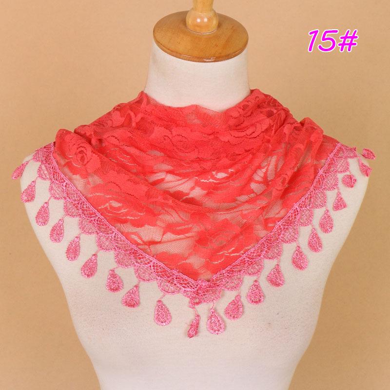New Women Lace Monochrome Korean Triangle Scarves 140x48cm Fashionable Hollow Out Shawl Solid Rose Triangle Scarf