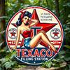 D Flat Texaco Заправочная станция Пин-ап Девушка Круглая жестяная табличка Ретро Заправочная станция Пин-ап Металлическое настенное украшение для Гаража Мужской берлоги Au