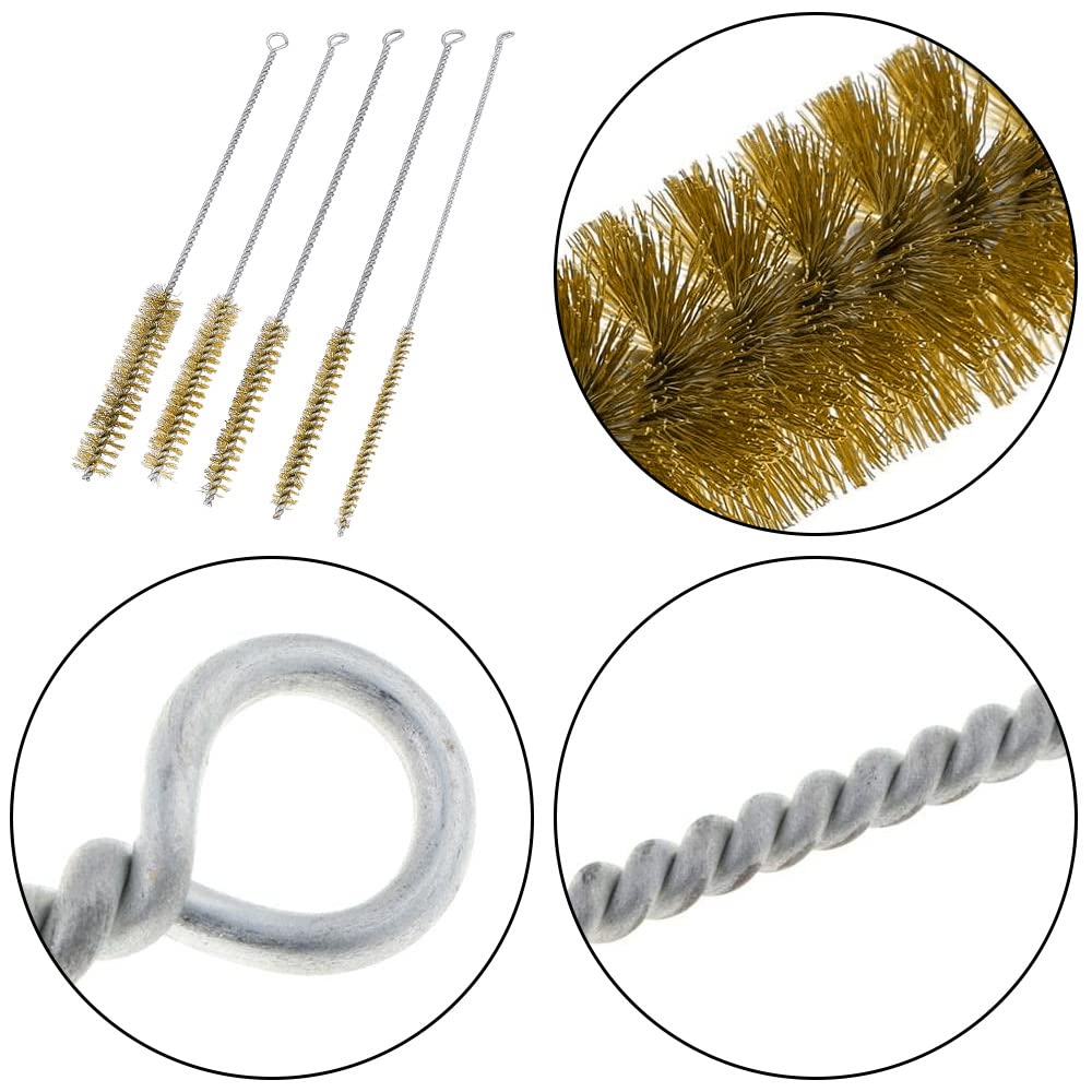 Brass Tube Cleaning Brush Tornado Brass Wire Brush Hand Tool for Cleaning and Cylinder Bore 5-Piece Set, Brush, Set, Pipe, Tube, (Brass)