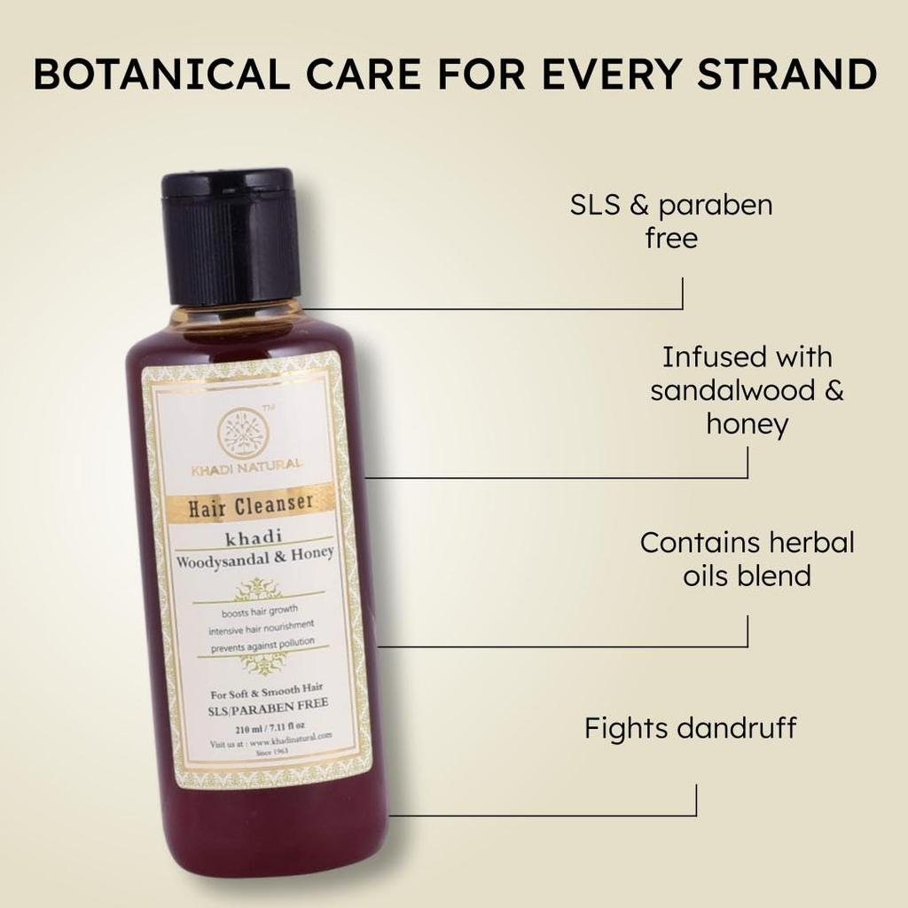 KHADI NATURAL Шелковистый Шампунь для Волос с Сандалом и Медом Без SLS и Парабенов 210 мл Упаковка 1 шт Для Гладких Волос