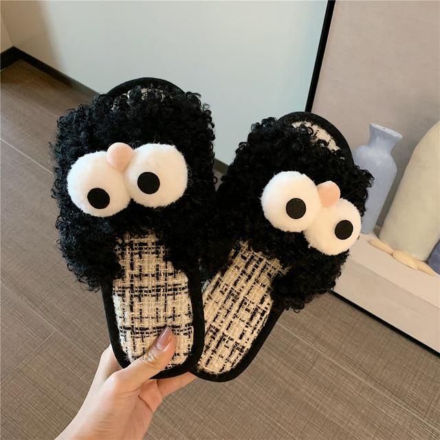 Cute Cartoon Fluffy Fur Slippers Slides Women 'S Autumn And Winter Funny Home Cotton Slippers Shoes Home Indoor Slippers