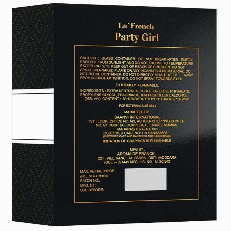 LA' French Party Girl духи для женщин | Парфюмерная вода | Стойкий роскошный аромат | Классический французский аромат | Подарочный набор (85 мл Парфюмерная упаковка из 1 шт.)