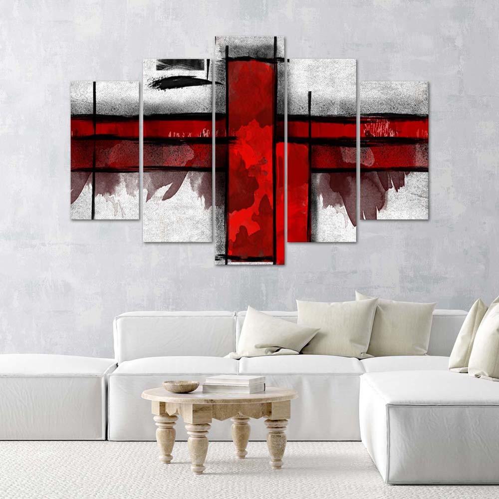 Feeby Картина из пяти частей, напечатанная на холсте, Красный акцент