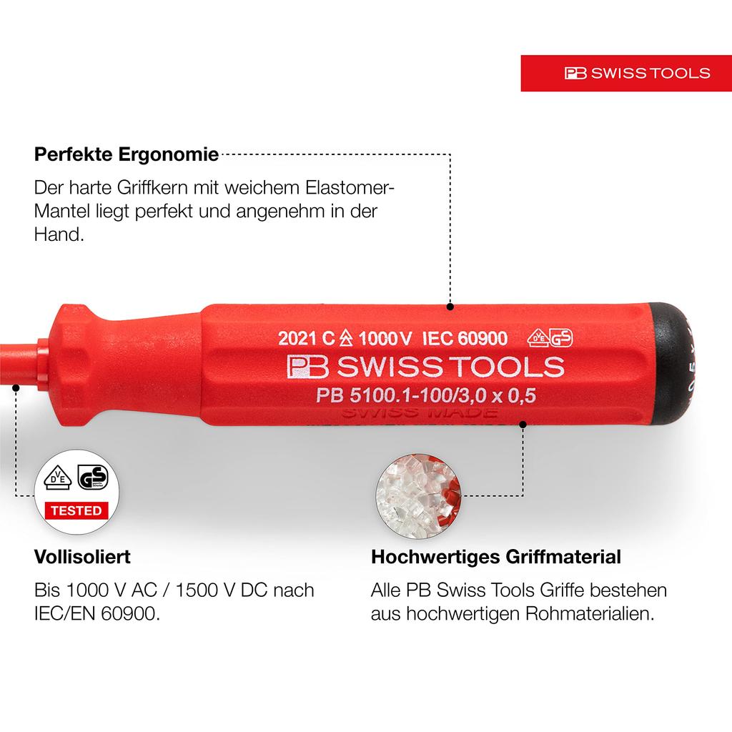 Набор изолированных отверток с плоской головкой PB Swiss Tools SwissGrip Classic в бумажной коробке, 3 шт. (5539.CBB)