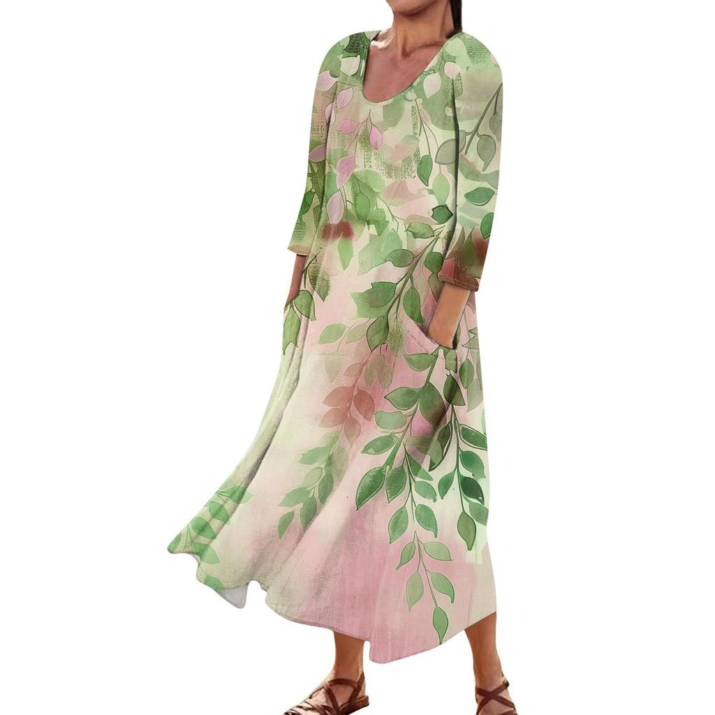 Платье для женщин, весеннее повседневное модное платье в стиле бохо с рукавами 3/4 для праздника, большого размера