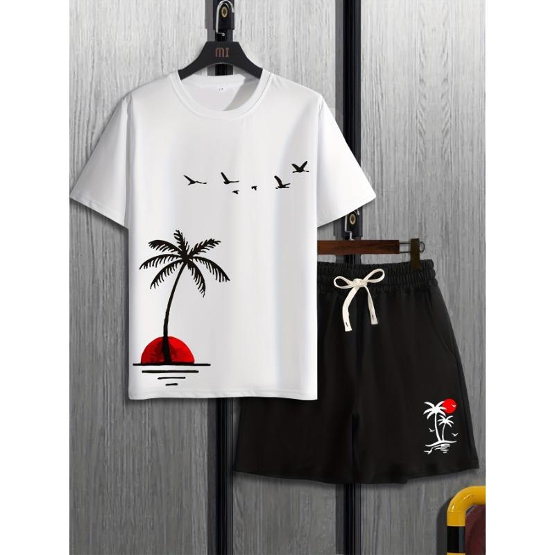 2026 Новый мужской комплект из футболки с коротким рукавом и шорт с принтом кокосовых пальм
