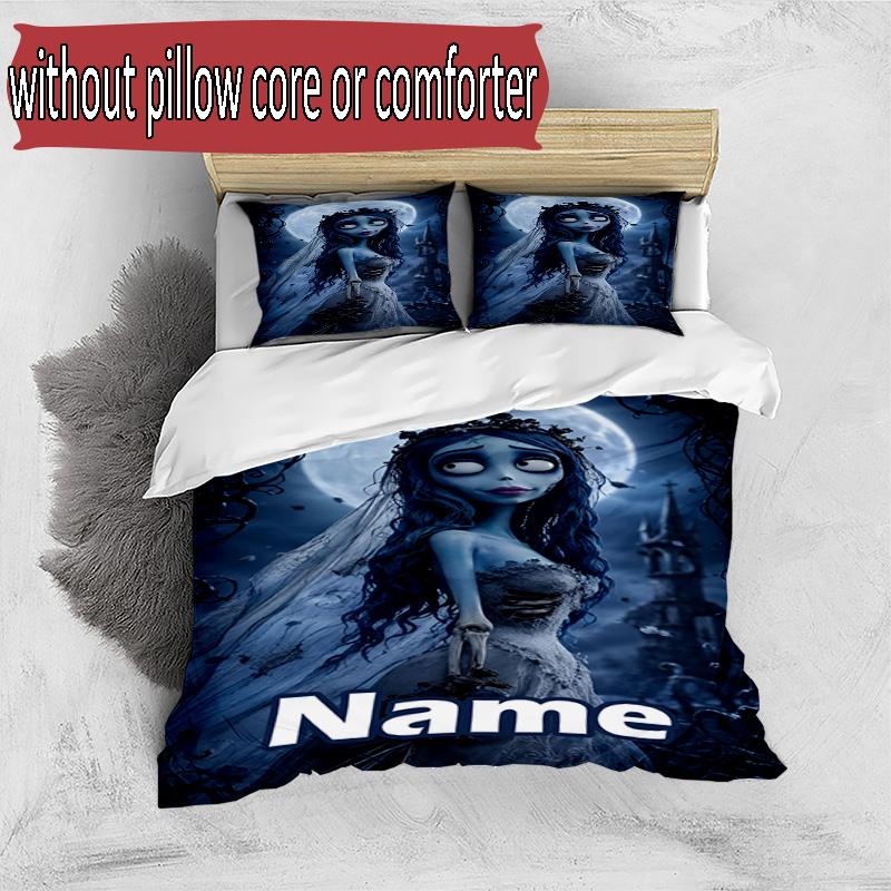 3pcs Duvet Cover Set (1*Duvet Cover + 2*Pillowcase, Without Core), Custom Name Corpse Bride Pattern Bedding Set, Home Bedroom Decor Gift