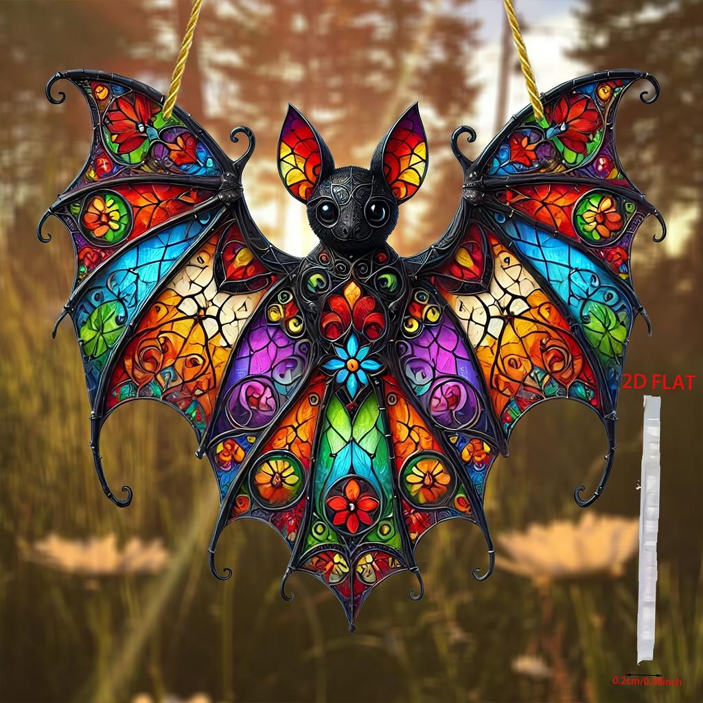 [Vibrant Bat Ornament] Acrylic Bat Hanging Ornament | 2D Flat,Stained Glass Effect Style,Ideal for Halloween&Christmas Decor