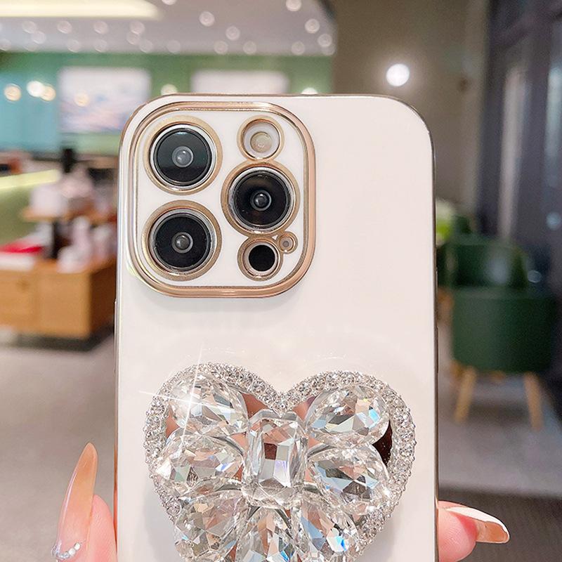 Подходит для чехла для мобильного телефона IPhone16Promax, подставка с любовными стразами, Apple 15/14/13, ощущение высокого класса