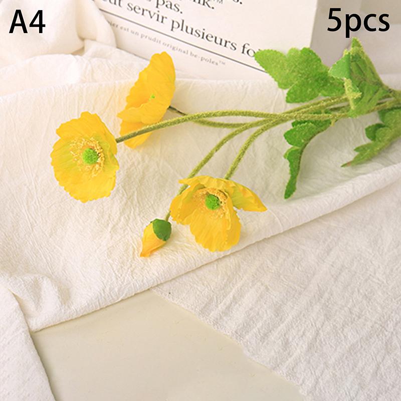 Красивые яркие цвета 4 головки шелковые поддельные имитация маков искусственный цветок для самостоятельного украшения дома свадебной вечеринки с листьями