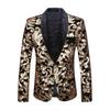 Mens Fashion Golden Shiny Sequin Floral Pattern Suit Jacket Blazer