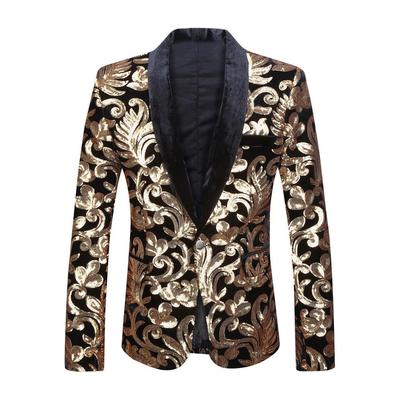 Мужская мода золотой блестящий пайетки цветочный узор пиджак блейзер
