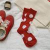 "Новый год Рождество Красный" Большие красные носки, Женские тканевые носки до середины икры, Осенне-зимние носки с крупным горошком и рельефной вязкой, Длинные носки