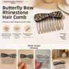 Silver Bow Hair Comb Bow Shape Back-of-head Bun Hairbrush Rhinestone Bow Hair Comb  Updo Styling