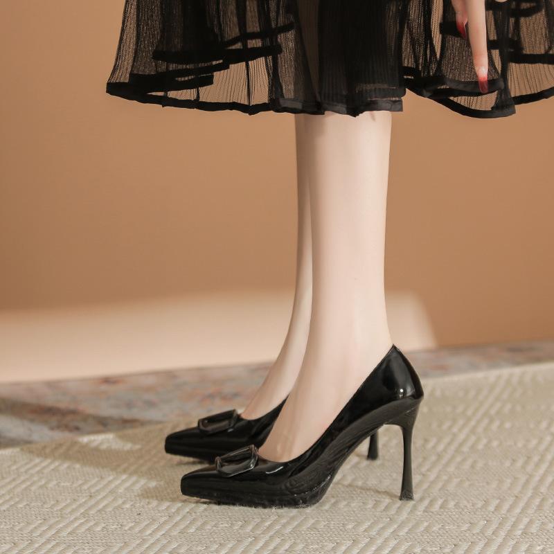 Туфли-лодочки на высоком каблуке с V-образным вырезом, женские водонепроницаемые, с острым носком, на тонком каблуке, с открытым верхом, одинарные туфли, элегантный темперамент, универсальная женская обувь