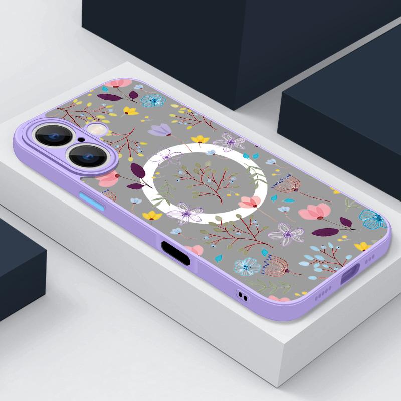 Для iPhone 16 Pro Max 15 14 Plus 13 12 Mini 11 7 8 для Magsafe противоударный цветочный узор мягкие края прозрачный акриловый жесткий чехол