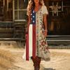 Women’s V Neck Short Sleeve Maxi Dress with 1776 America Print Gradient Hem and Floral Graphic Casual Loose Fit