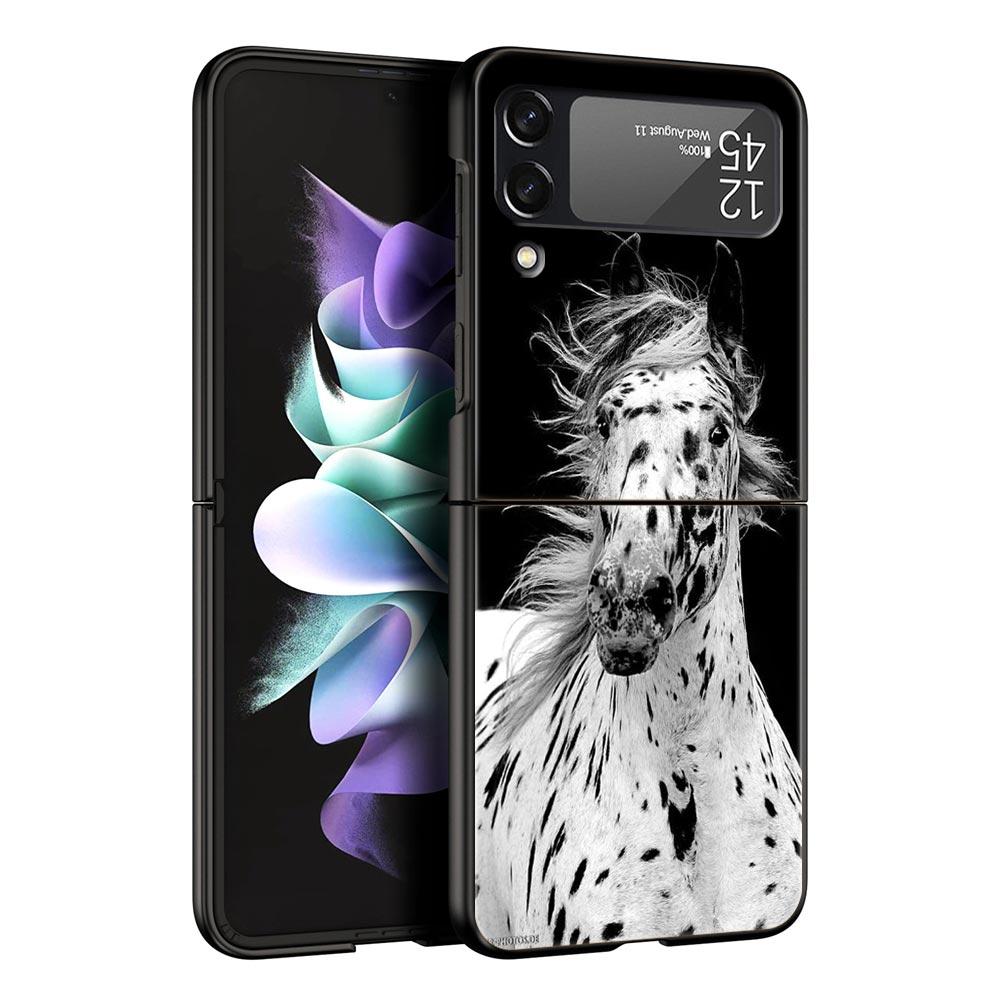 Чехол для телефона с изображением животного Лошадь для Samsung Galaxy Z Flip 6 5 4 3 Чехол для Samsung Z Flip3 Flip4 Flip5 Flip6 Черный Жесткий Поликарбонатный Чехол