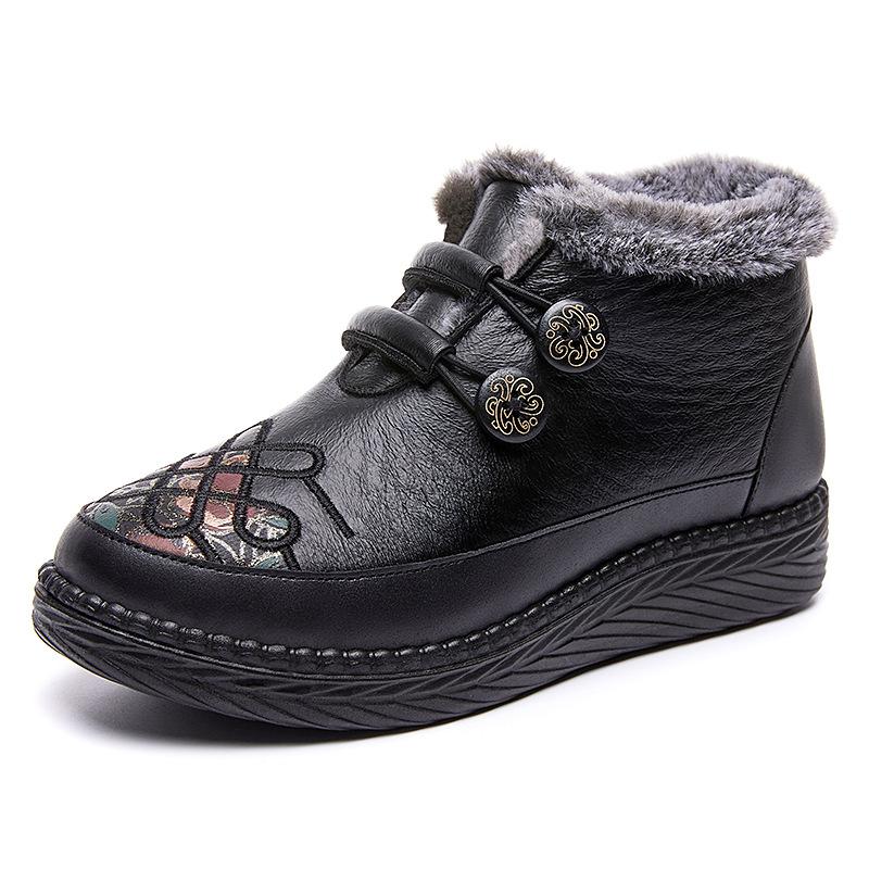 Autumn and Winter Women's Warm Short Boots Plus Velvet Thick Embroidered Women's Warm Shoes