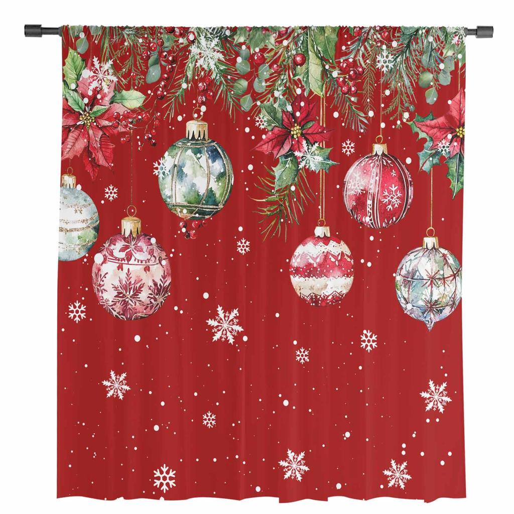 Снежинка Рождественский шар Пуансеттия Красные прозрачные шторы для украшения гостиной Оконные шторы Кухонные шторы из тюля и вуали