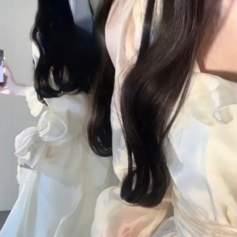 Элегантные однотонные платья феи с оборками, корейская мода, тонкое платье миди трапециевидной формы, весна-лето, женское вечернее платье принцессы, Vestidos