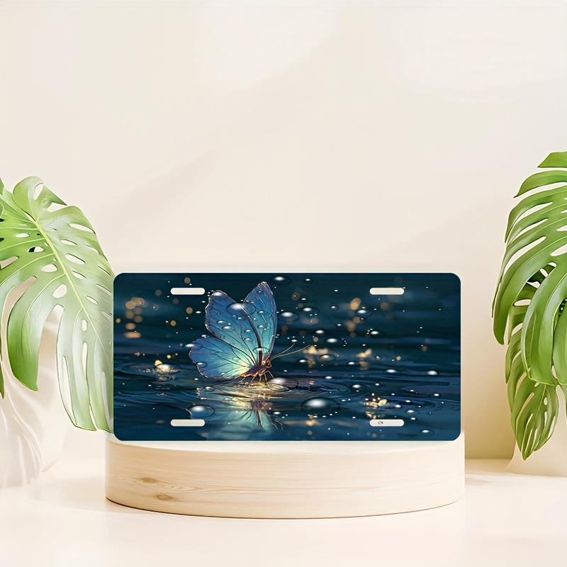 pc D Flat Plaque Blue Butterfly Decorative Style Protective Cover Suitable for Men and WomenCar Decorative Sign Plaque
