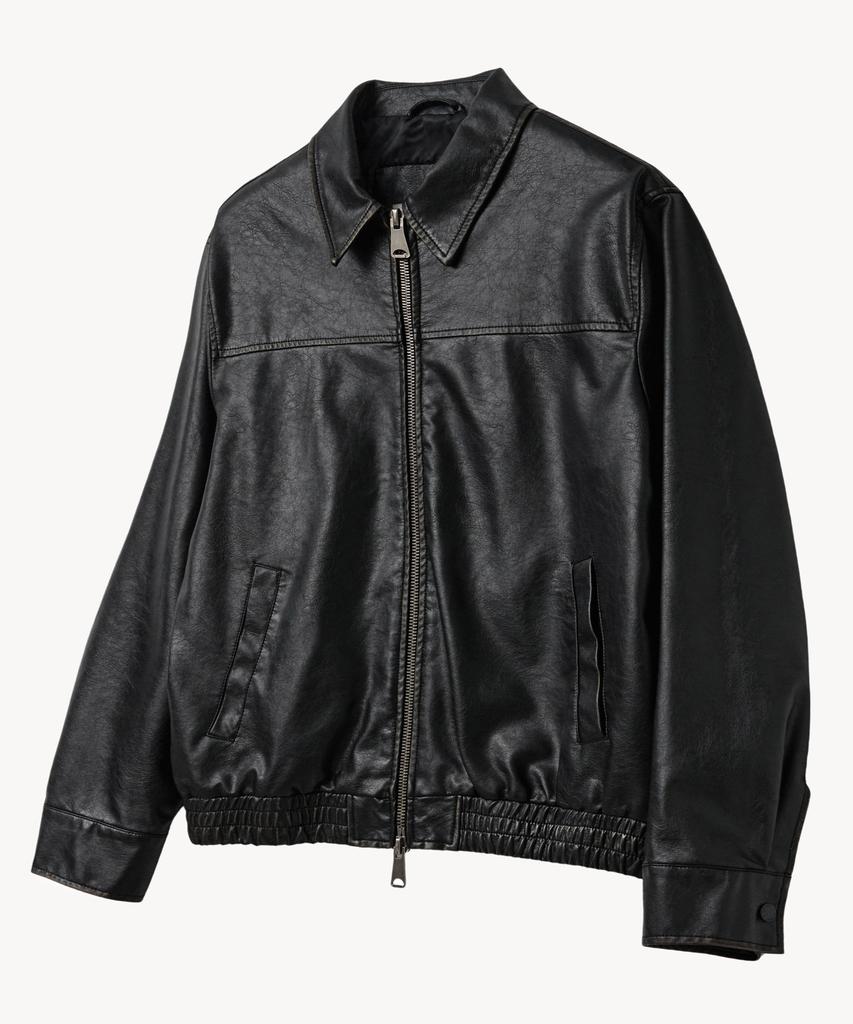 VTWO 8317 Vintage Washed Leather Jacket (Black)