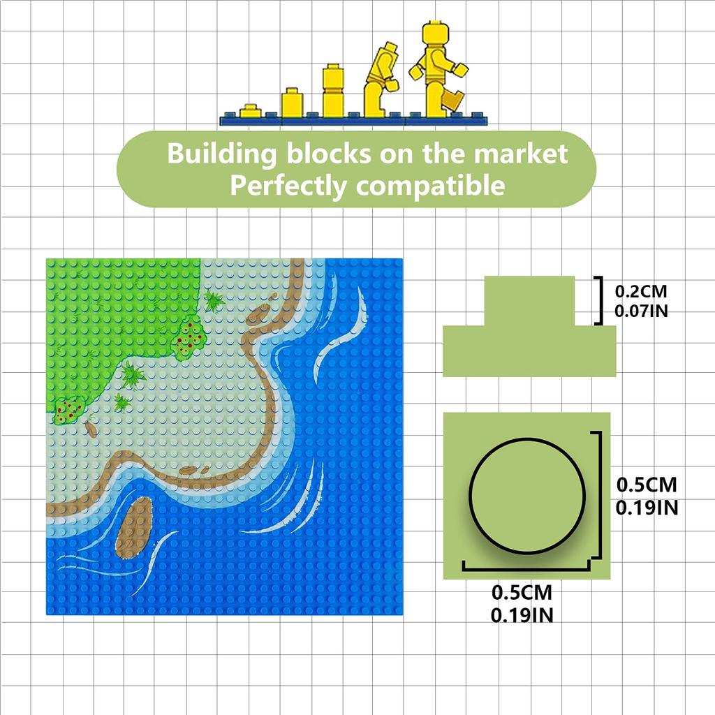 32X32 Dots Building Block Base Plate 25.5X25.5Cm Grassland River,Tropical Treehouse & City Road Street Scenery Bricks Toys
