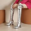 Женские сапоги выше колена, с острым носком, на массивном высоком каблуке, на молнии, плиссированные длинные сапоги, женская модная обувь, осень-зима 46