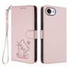 For iPhone 16e Wallet Case with Wrist Strap Love Cat Pattern Imprint Leather Phone Cover