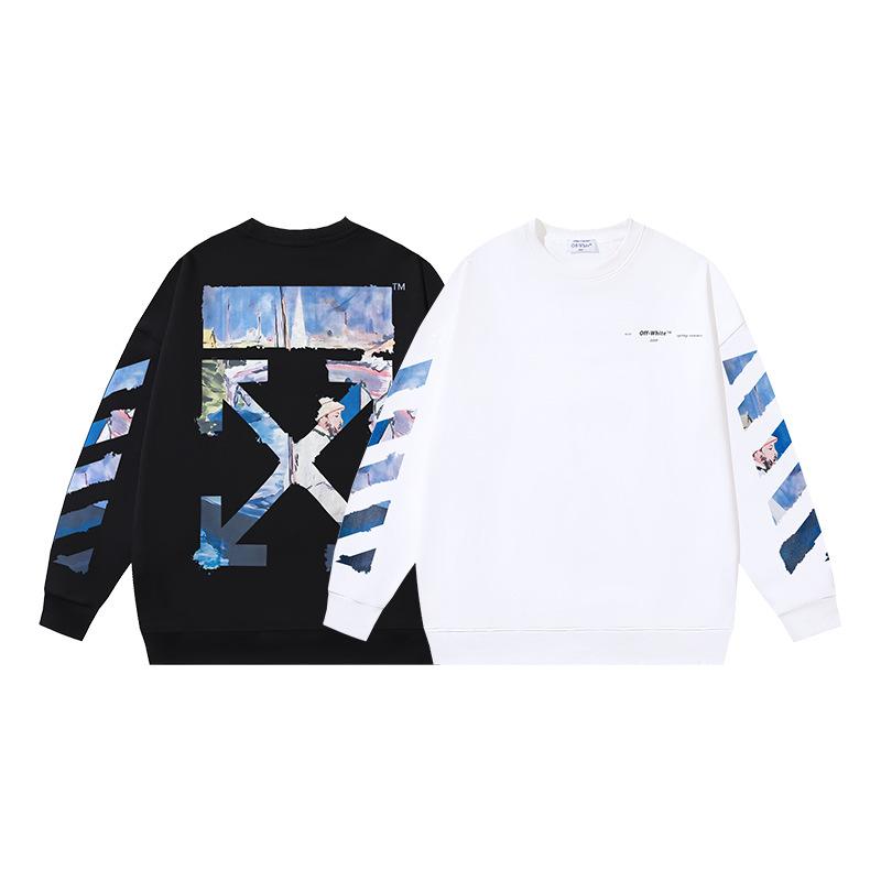 1086 Off-White 2026 Autumn and Winter New OW Monet Oil Painting Arrow Print Men's and Women's Round Neck Hoodie