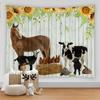 Vintage Retro Wood Grain Farm Animal Tapestry Wall Hanging Flowers and Plants Horse Cow Chicken Tapestry Home Decor