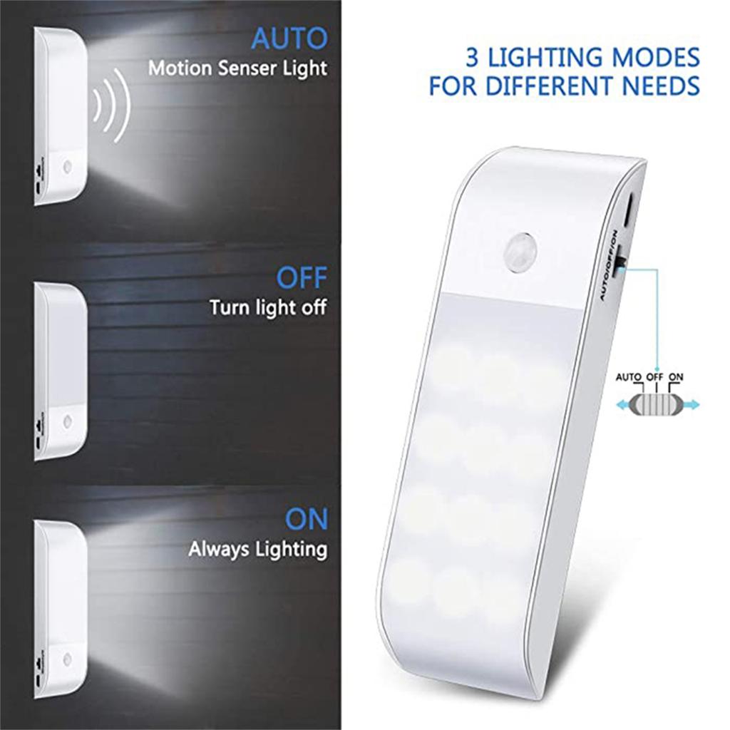 PIR Motion Sensor LED Night Light Rechargeable Creative Home Stick-on Wardrobe 12 High Brightness Automatic Sensing Cabinet For Bedroom Hallway