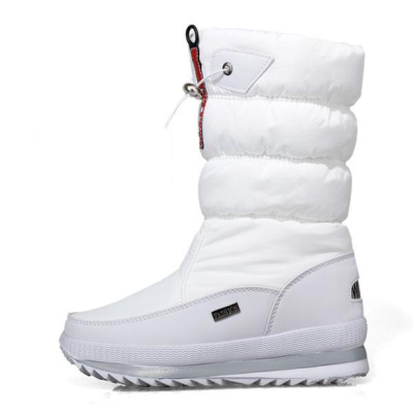 White Women Boots Winter Shoes Warm Plush Mid-calf Boots Waterproof Rubber Non-slip Platform Snow Boots Female Plus Size 42