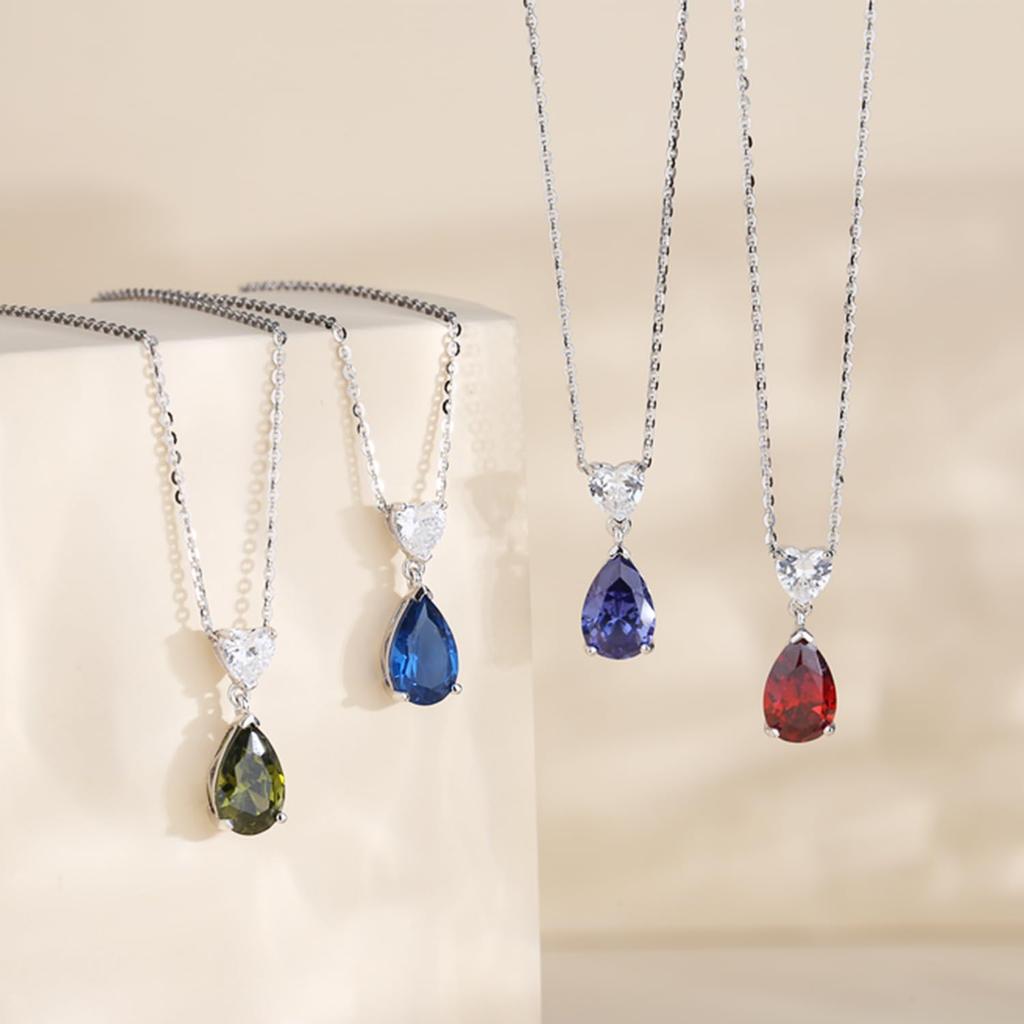 Birthstone Necklace for Women December Birthstone Tanzanite Drop Heart Motif Zirconia Silver Pendant S925 Amulet Stone Accessory Christmas Birthday