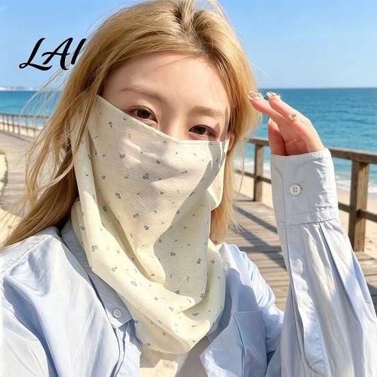 Lightweight Summer Face Mask Women Neck Sun Protection Mask Cotton Dot Print UV Full Coverage Gaiter Cover Foldable Scarf for Driving Cycling