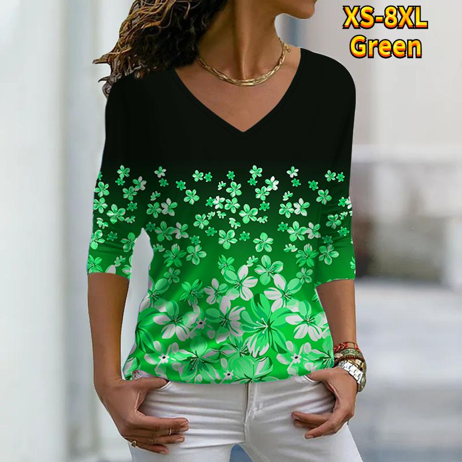 Женские осенние футболки с длинными рукавами и цветочным принтом розовых фрагментированных цветов, свободные футболки с v-образным вырезом размера плюс, топы, удобная блузка