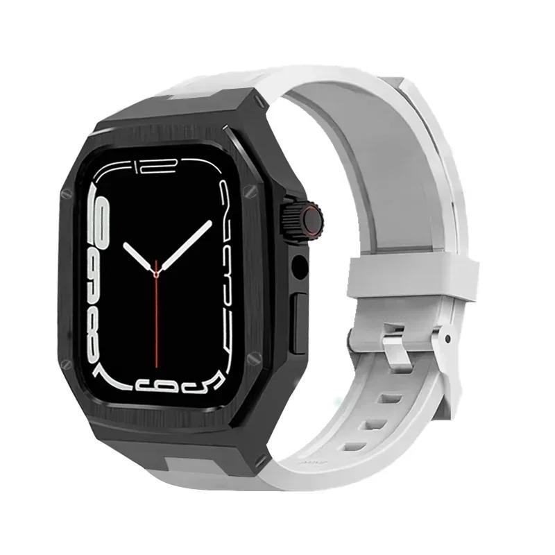 Роскошный комплект для модификации Apple Watch 10 42 мм 46 мм Корпус из нержавеющей стали Резиновый спортивный ремешок для iWatch Series 10 42 мм 46 мм
