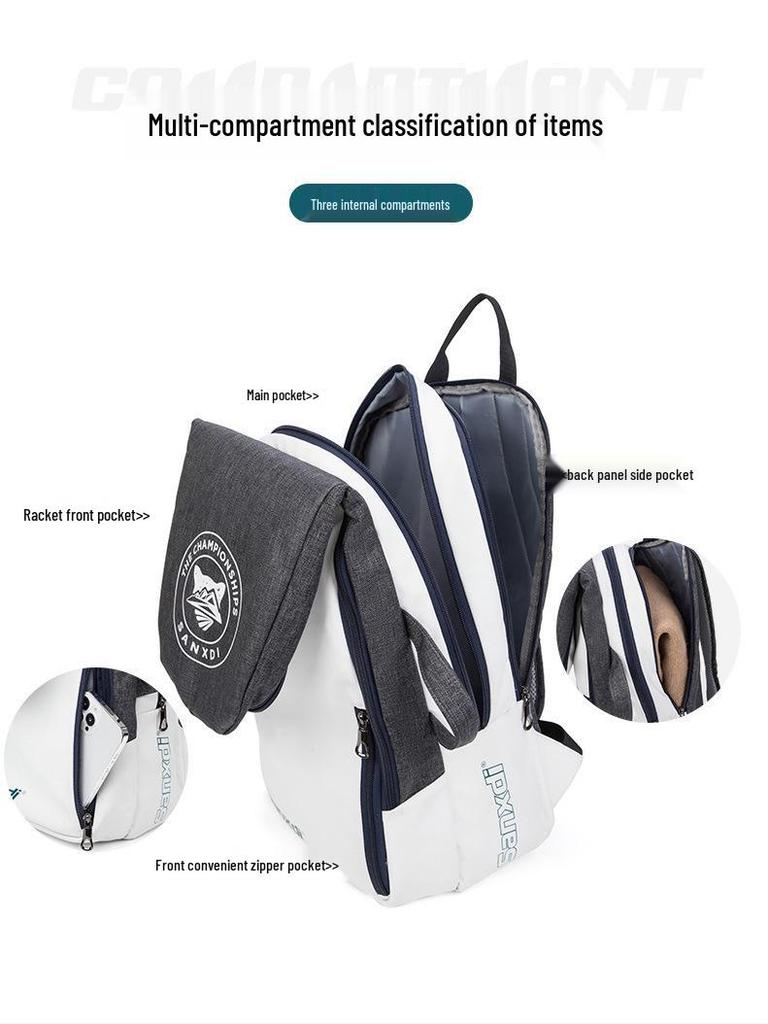 White Tennis & Badminton Backpack for 3 Rackets - Unisex Outdoor Sports Bag