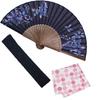 Stylish Business Fan with Fan Bag and Handkerchief Bloom Leaf [Osaka Choseido] Women's Set,