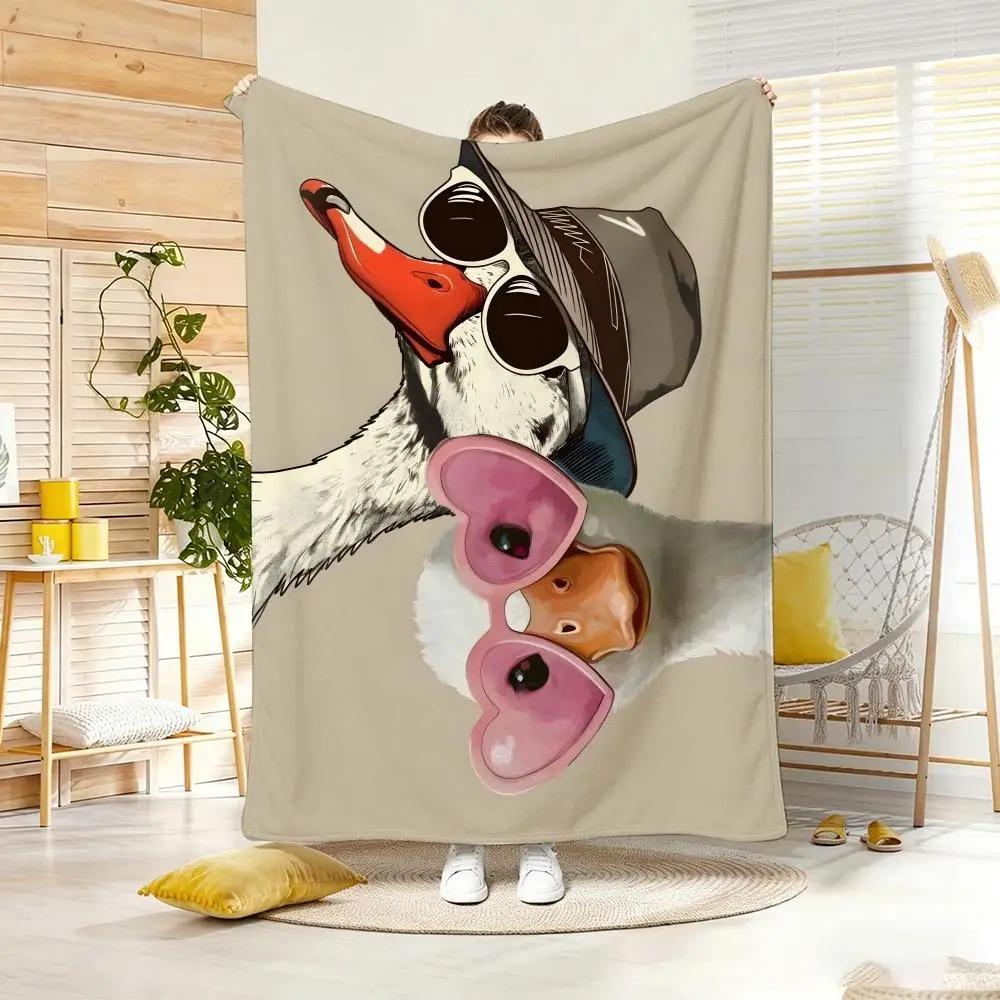 Cute White Duck with Pink Throw Lightweight Flannel Blanket Soft Skin-friendly for Summer Cooling
